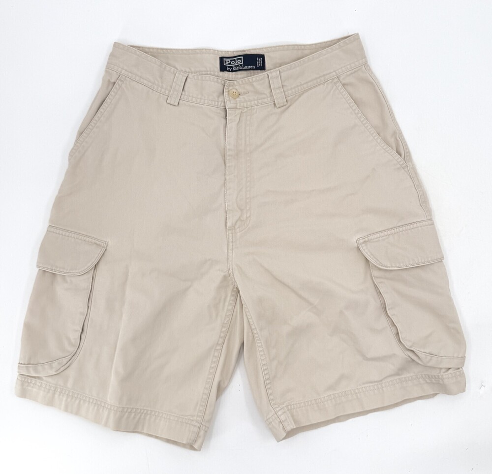 Vintage Cargo Shorts Mens 32 Beige Pockets Cotton Chino Khaki